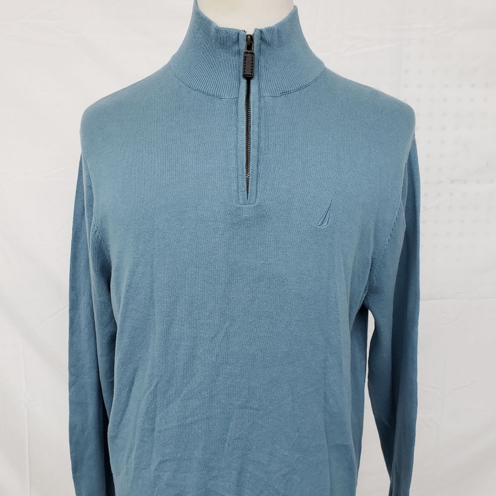Nautica Quarter Zip Long Sleeve Sweater Blue